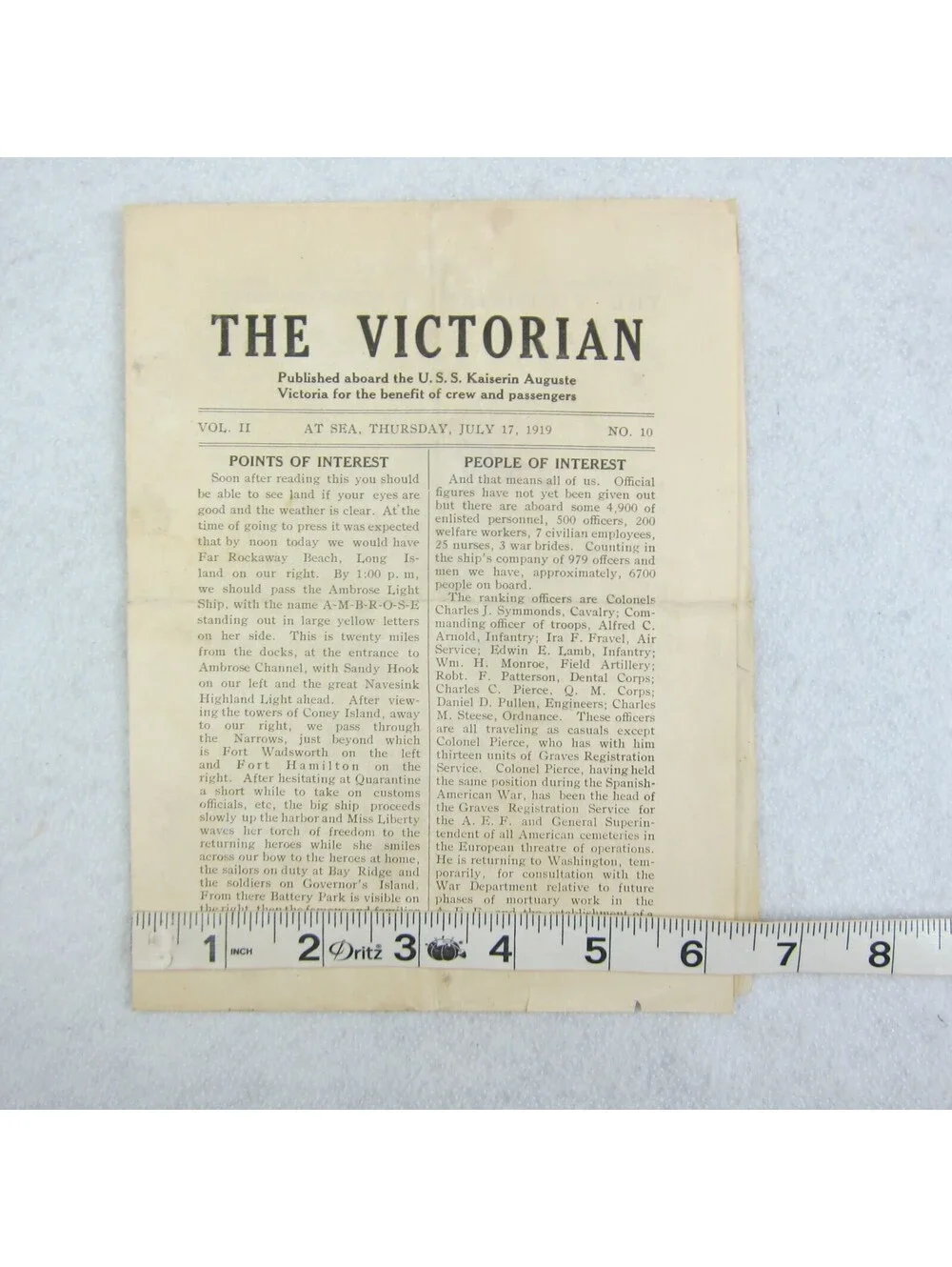 USS Kaiserin Auguste Victoria Shipboard Newspaper The Victorian WWI 17 July 1919
